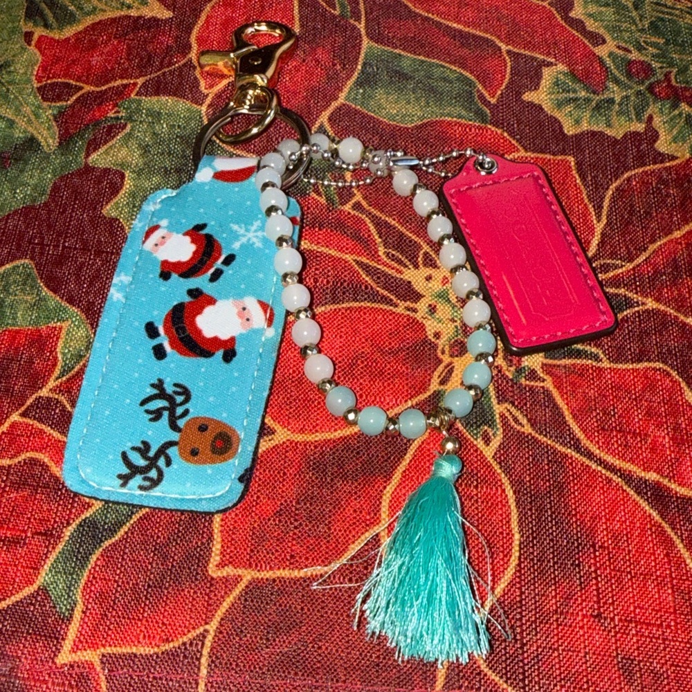 Santa purse charm with Beaded Bracelet and Tassel Coach